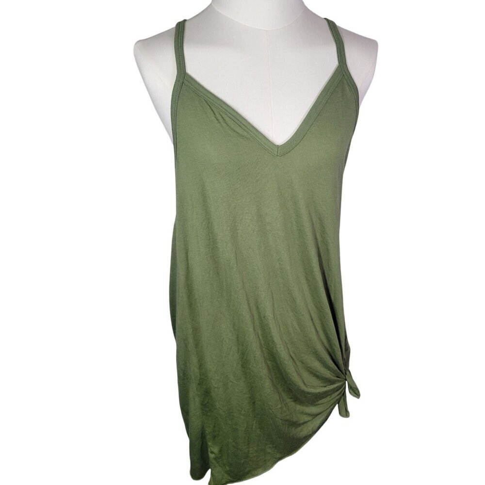 Miken Women Green Sleeveless V-Neck Knotted Hem Coverup Dress Size S
